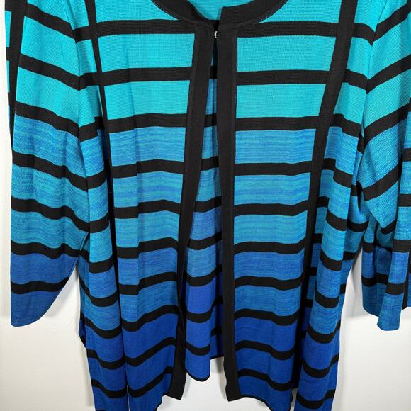 Ming Wang 2X Ombré Grid Knit Jacket Cardigan Sweater Striped Winkle Resistant - Picture 4 of 9